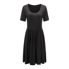 Women Rpet Dress Knitted Scoop Neck Casual Dress Recycled Polyester Short Sleeve Swing Dress with Elastic Ruffled Waist